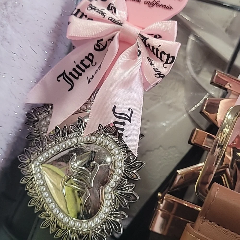🖤🔹️Juicy Couture🔹️ Black Belt Silver Tone Pearl Heart Buckle Size